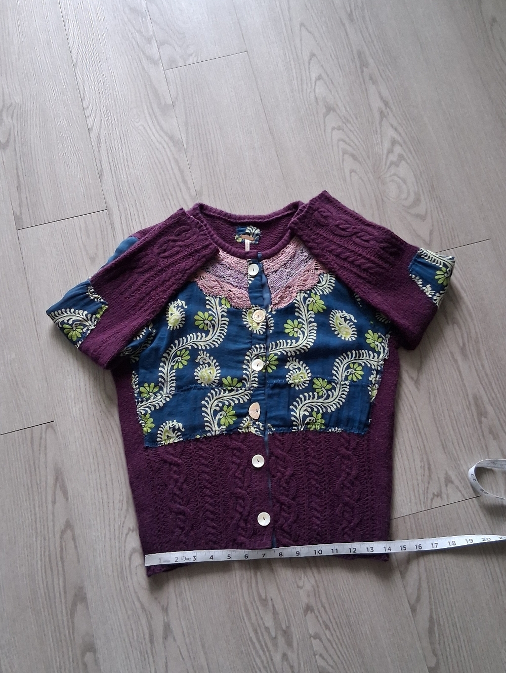 Vintage Free People Mix Media Knit Cardigan Patchwork Lace ASO Marissa Cooper OC - Picture 15 of 16